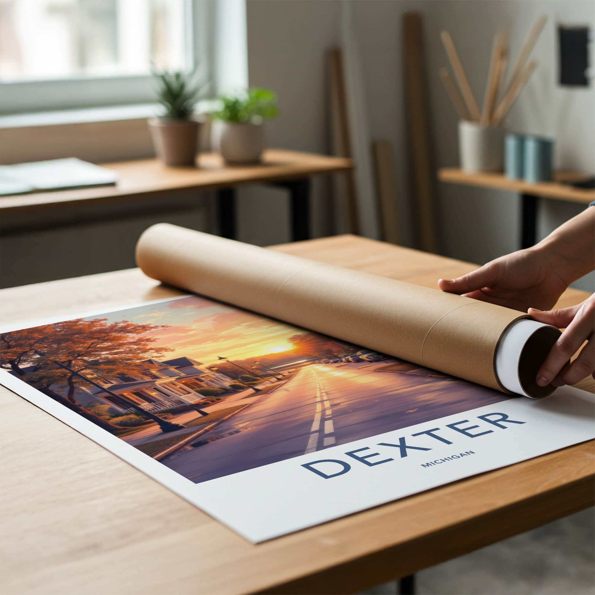 Dexter Poster - Michigan Travel Art - Golden Hour Road Home Decor
