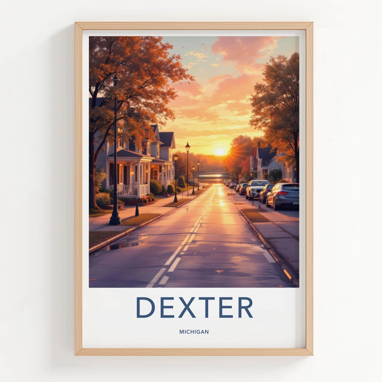 Dexter Poster - Michigan Travel Art - Golden Hour Road Home Decor