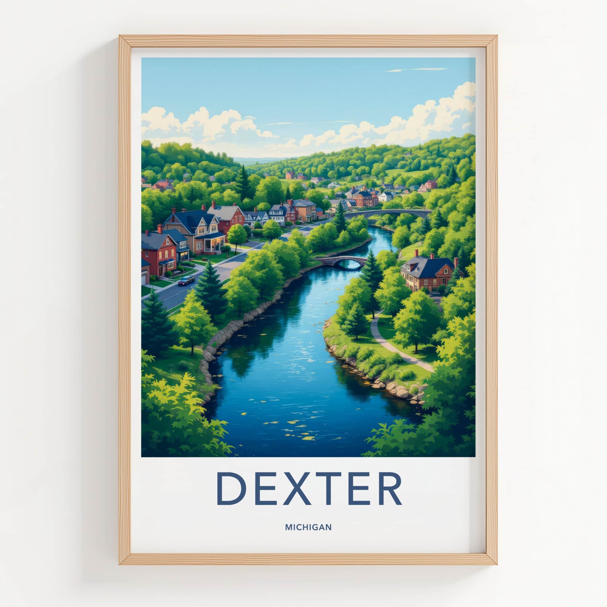 Dexter Poster - Michigan Travel Art - Scenic Riverfront Village Home Decor
