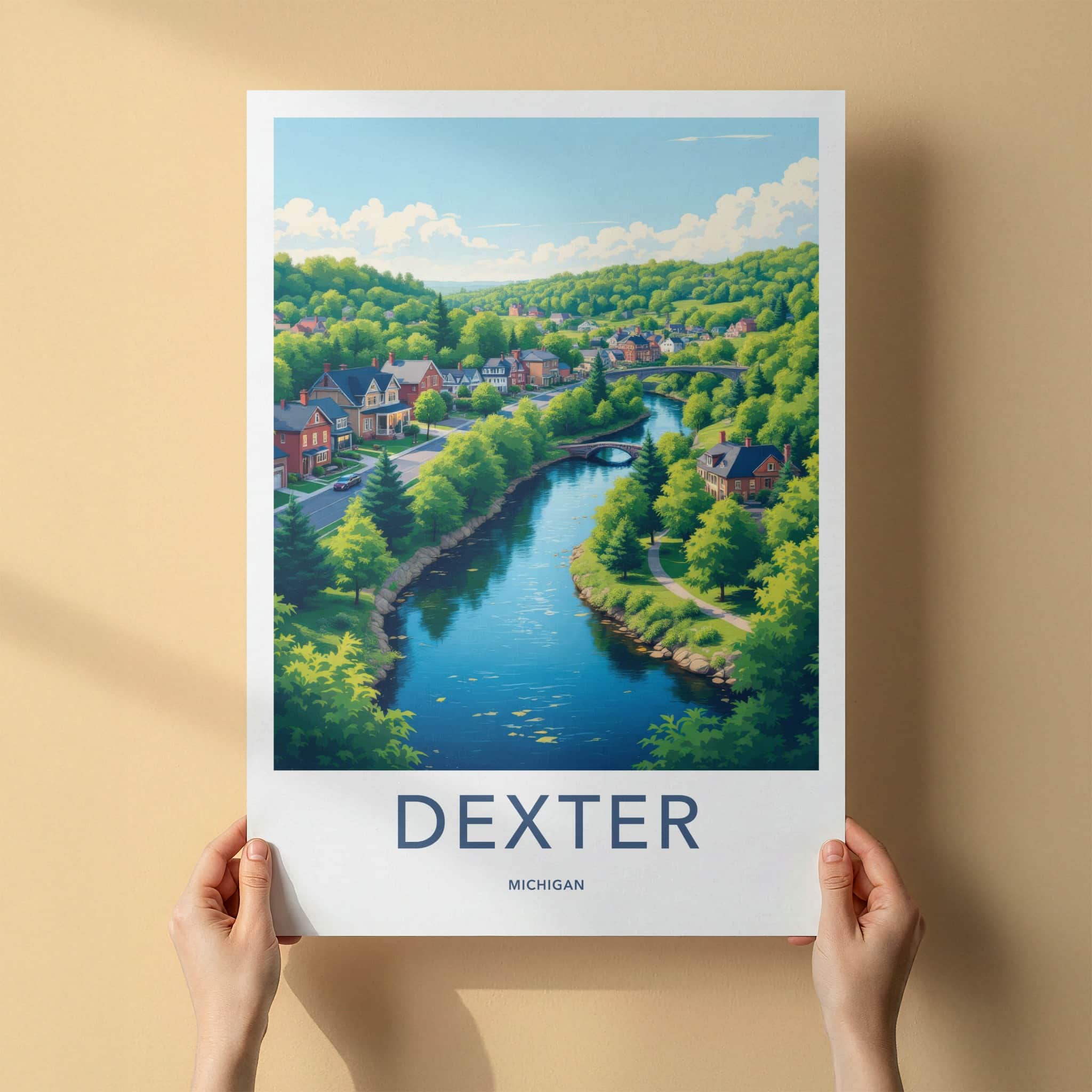 Dexter Poster - Michigan Travel Art - Scenic Riverfront Village Home Decor