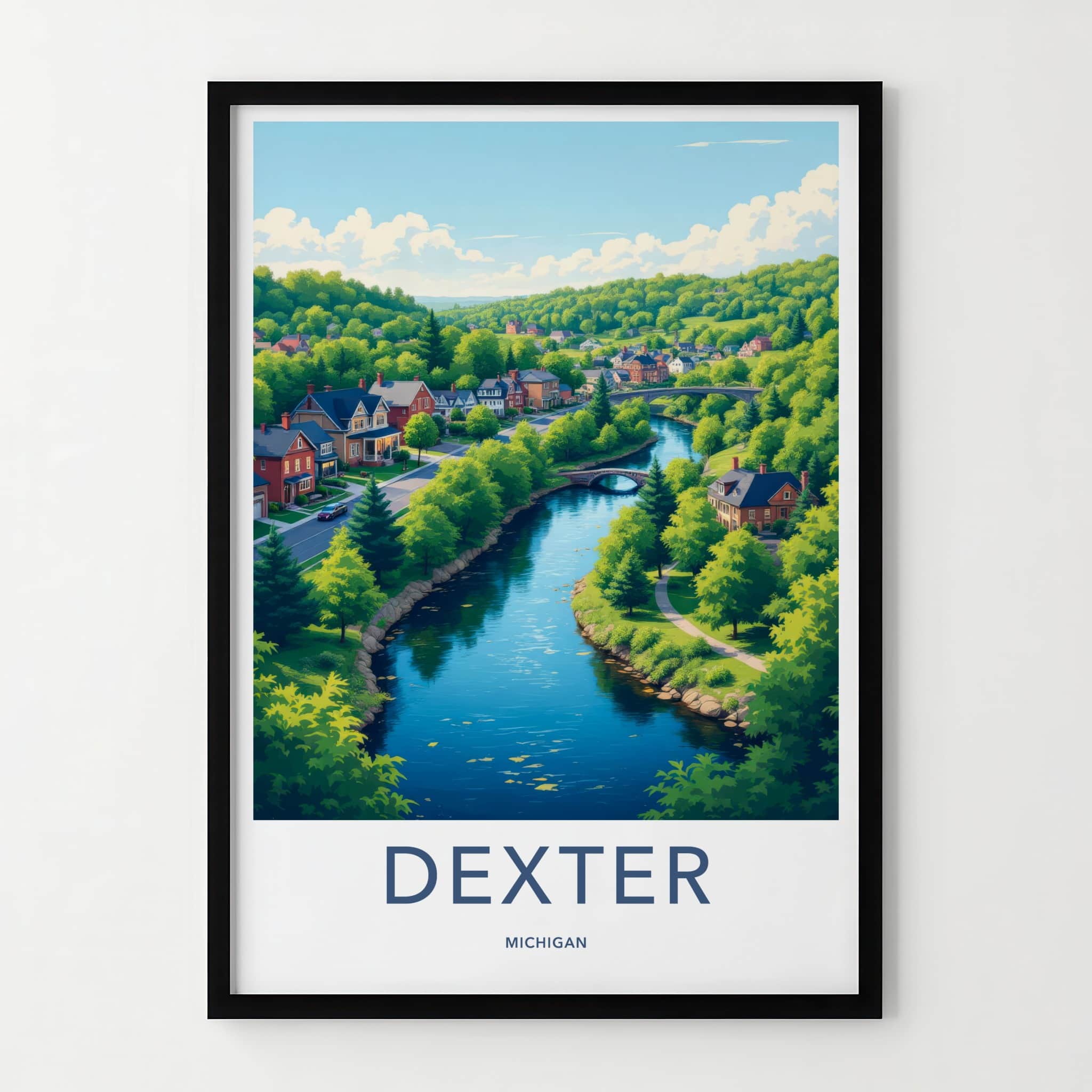 Dexter Poster - Michigan Travel Art - Scenic Riverfront Village Home Decor