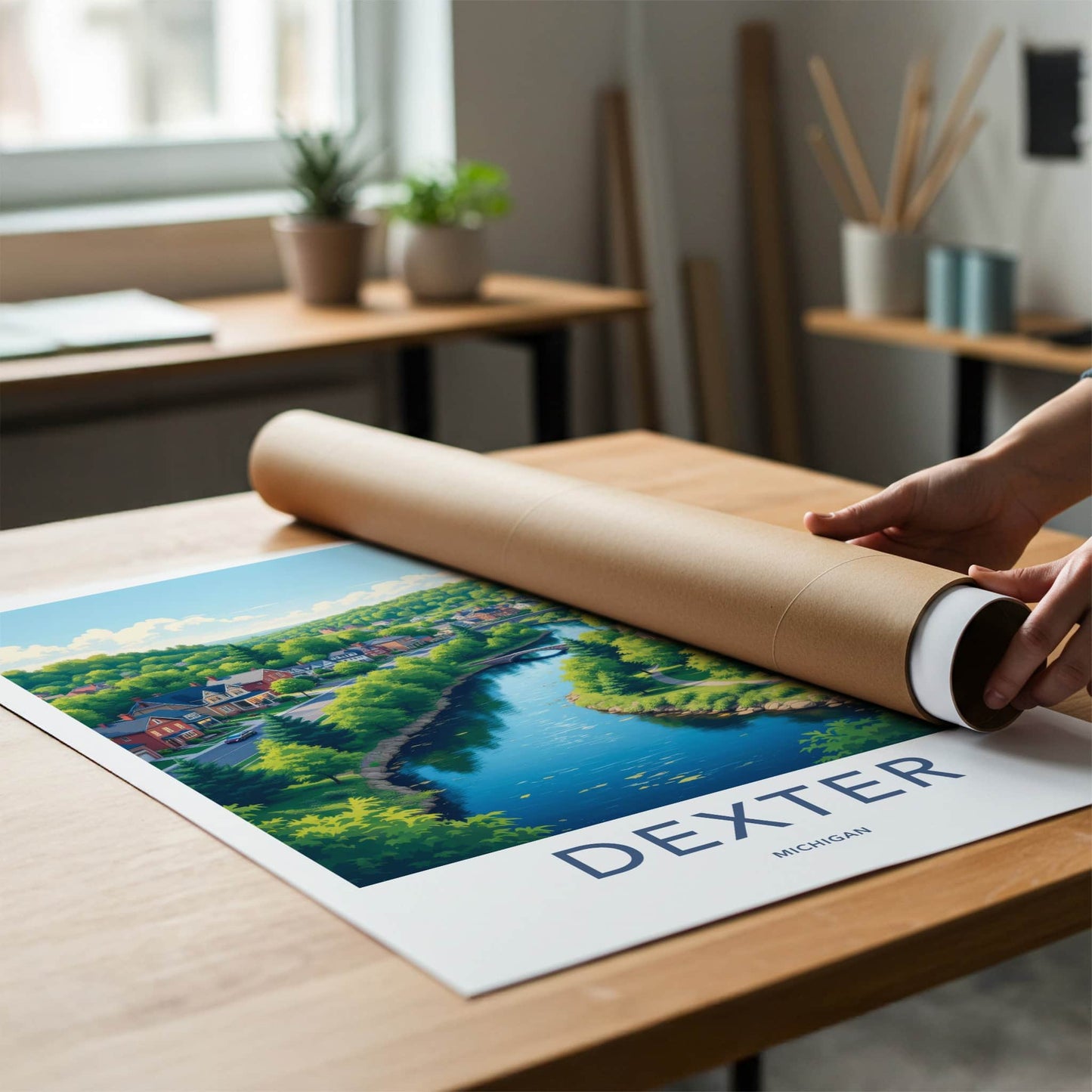 Dexter Poster - Michigan Travel Art - Scenic Riverfront Village Home Decor