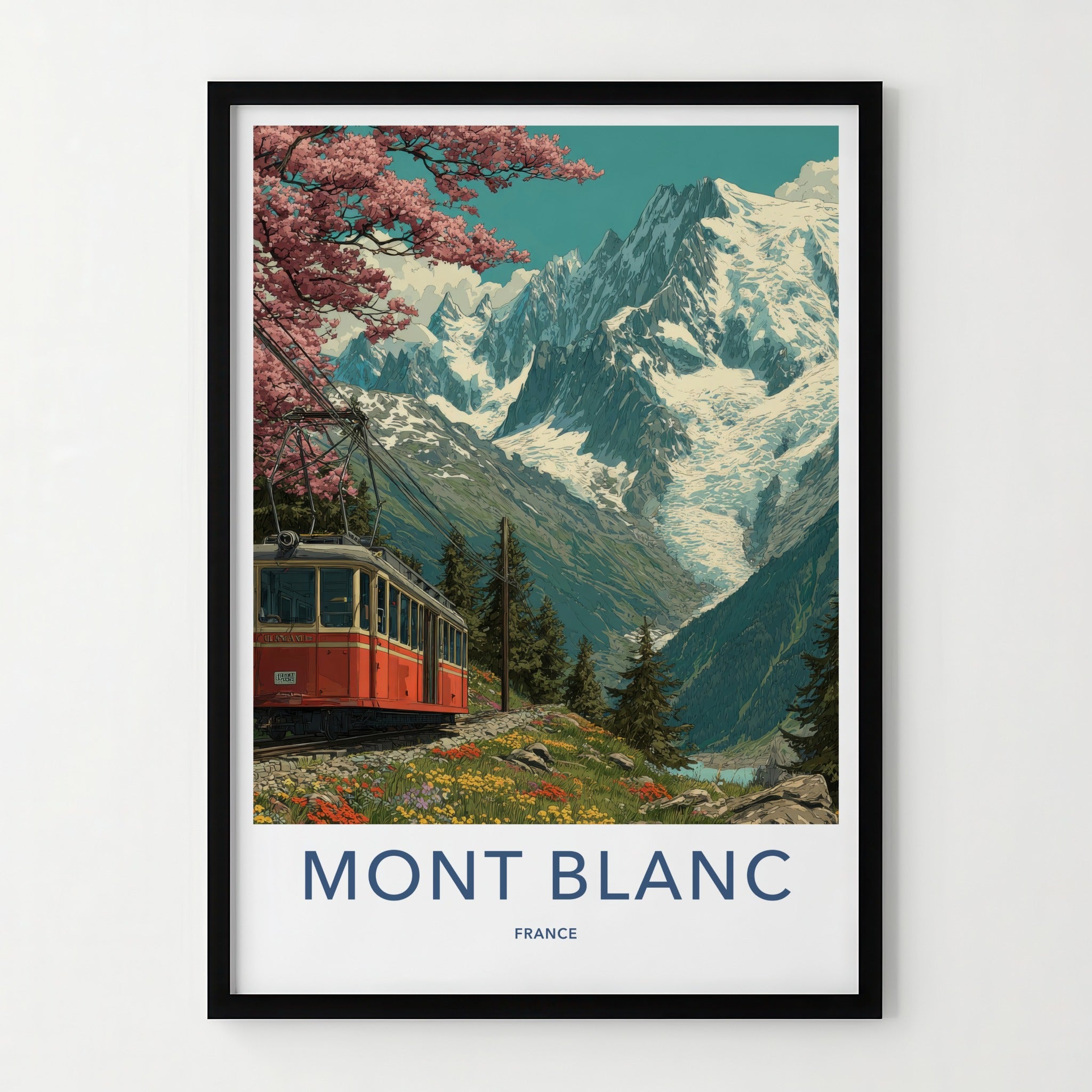 Mont Blanc Poster France Travel Art Mountain Train
