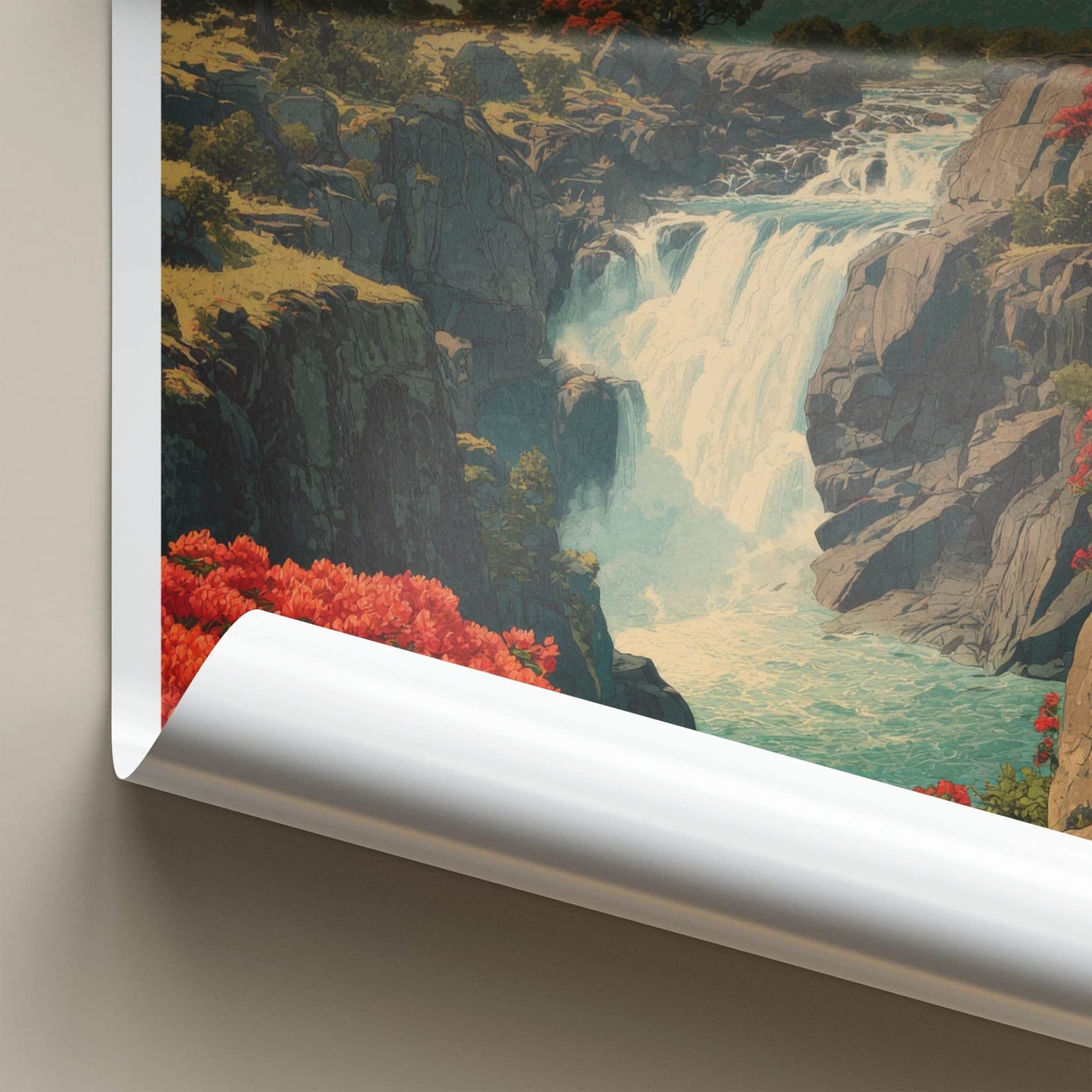 Dhanbad Poster - India Jharkhand Vibrant Waterfall Art Print Wall Decor