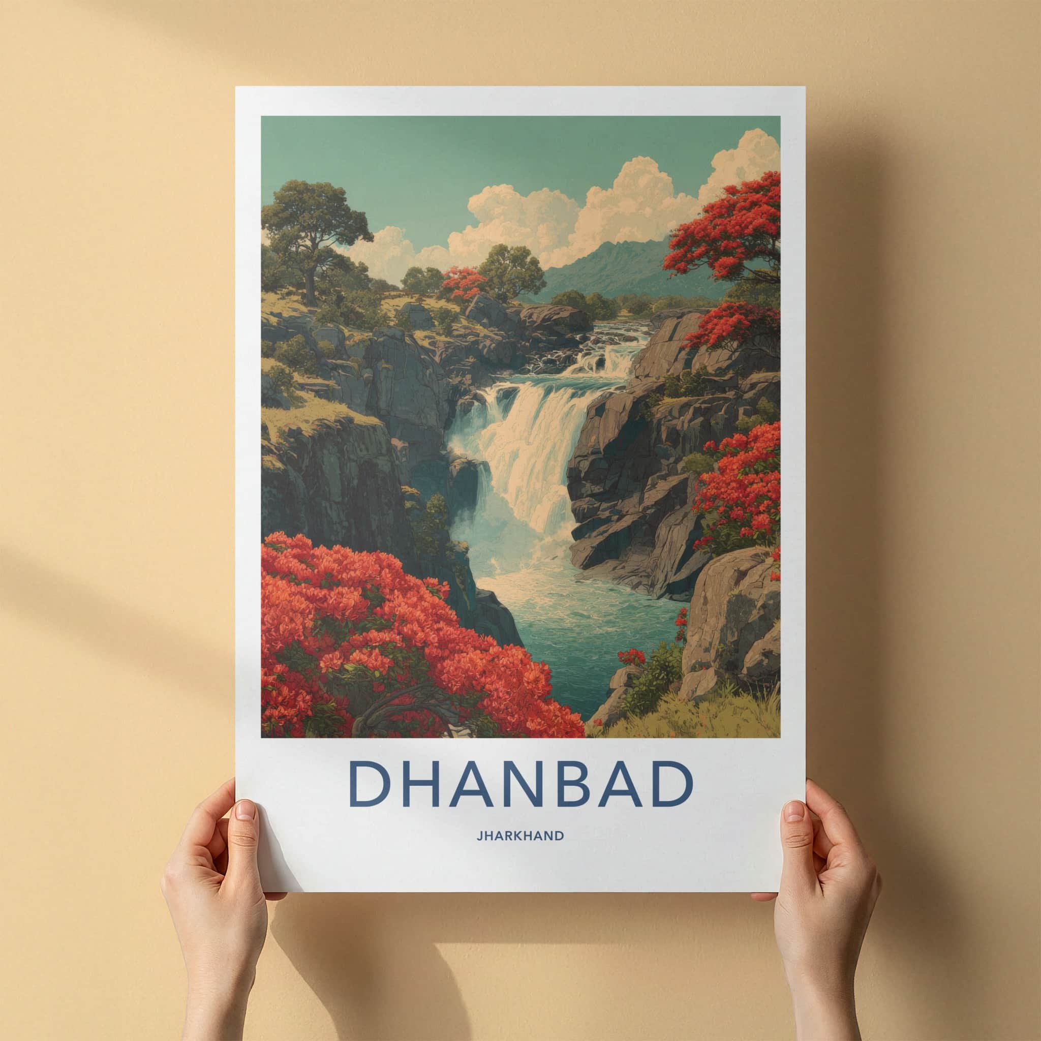 Dhanbad Poster - India Jharkhand Vibrant Waterfall Art Print Wall Decor