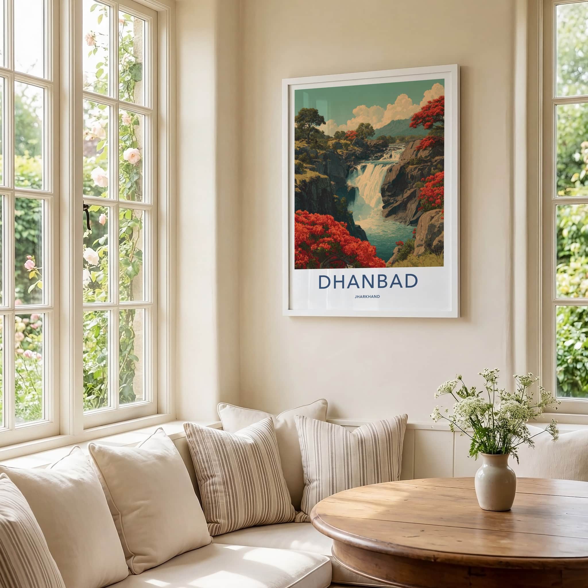 Dhanbad Poster - India Jharkhand Vibrant Waterfall Art Print Wall Decor
