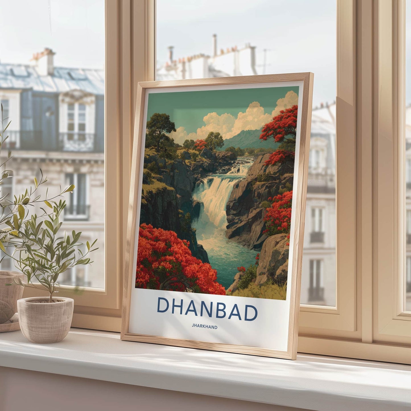 Dhanbad Poster - India Jharkhand Vibrant Waterfall Art Print Wall Decor