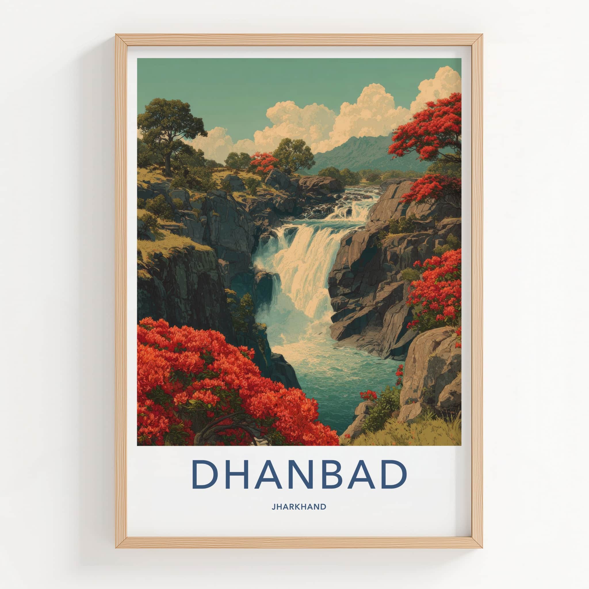 Dhanbad Poster - India Jharkhand Vibrant Waterfall Art Print Wall Decor
