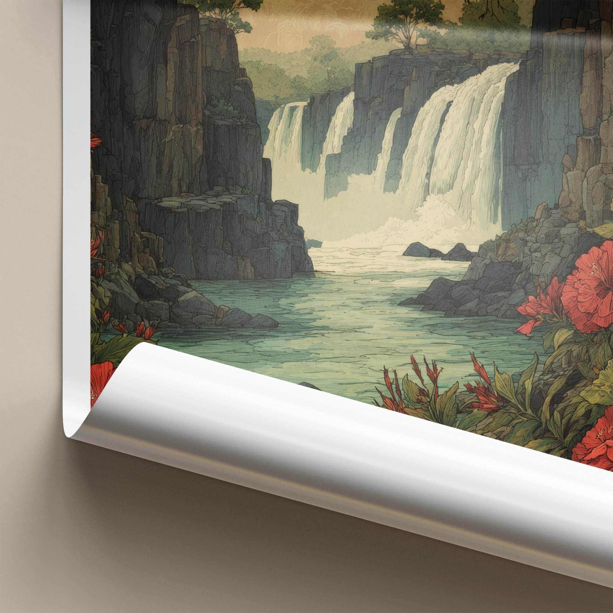 Dhanbad Poster - India Travel Art - Jharkhand Red Flowers Waterfalls Home Decor