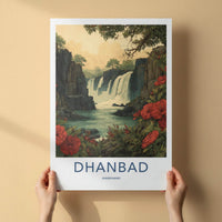 Dhanbad Poster - India Travel Art - Jharkhand Red Flowers Waterfalls Home Decor