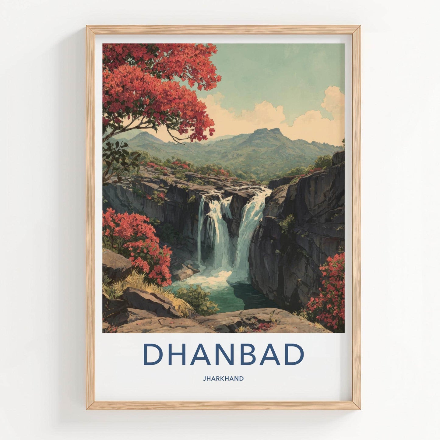 Dhanbad Poster - India Travel Art - Jharkhand Waterfalls Bloom Wall Decor