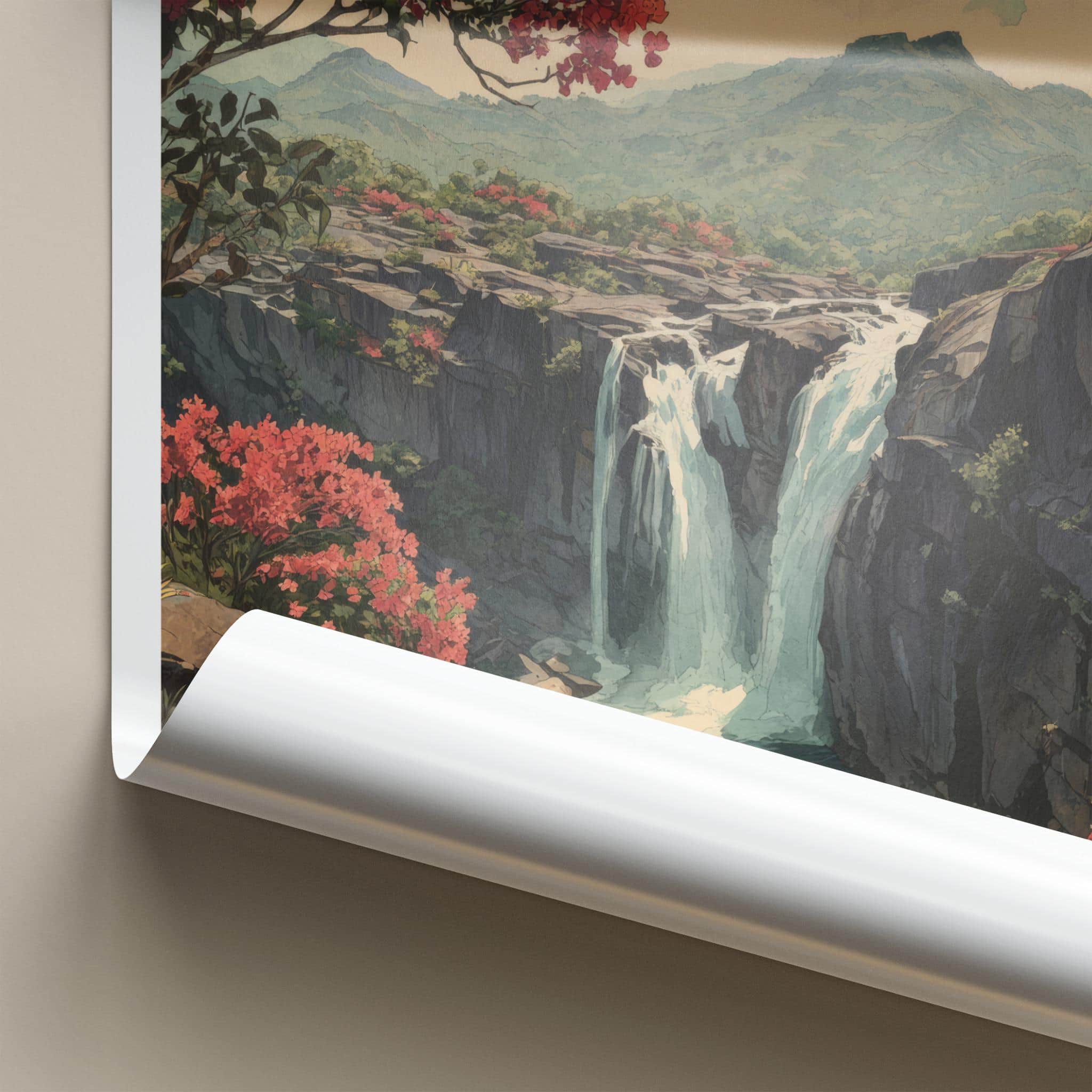 Dhanbad Poster - India Travel Art - Jharkhand Waterfalls Bloom Wall Decor