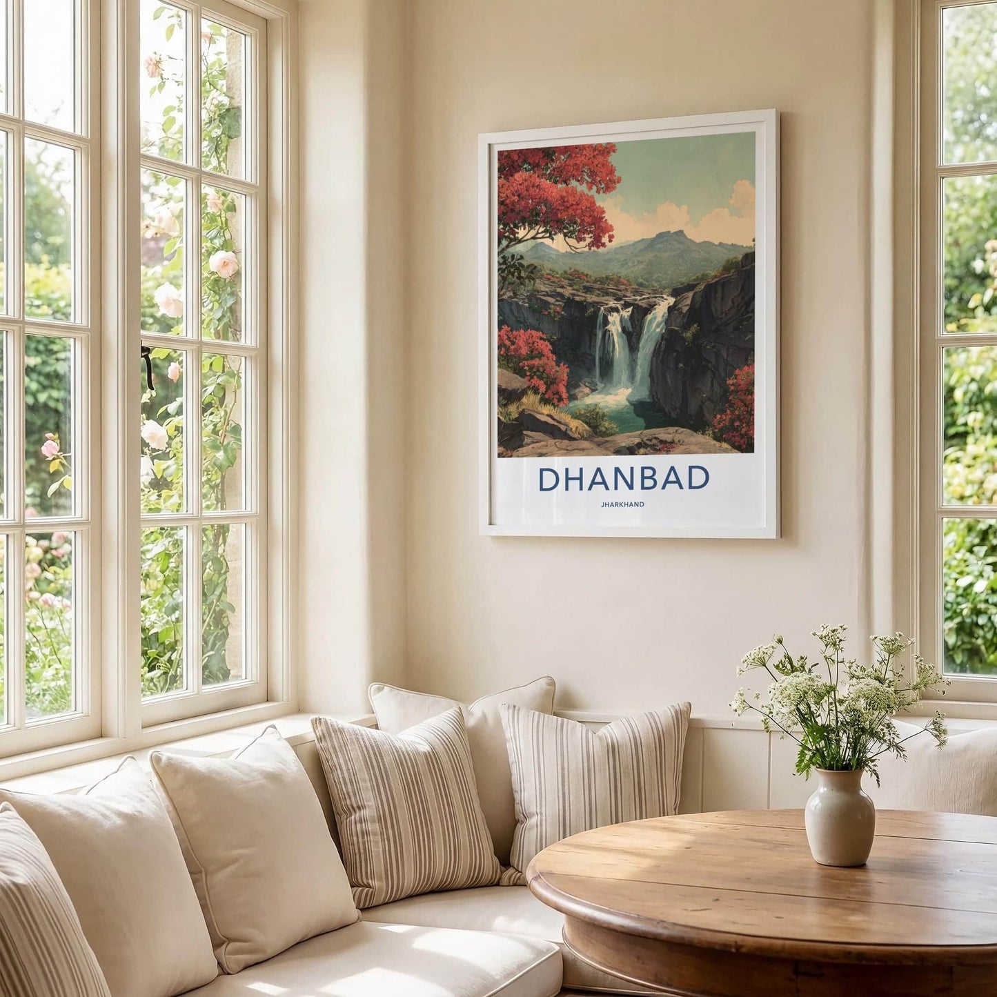 Dhanbad Poster - India Travel Art - Jharkhand Waterfalls Bloom Wall Decor