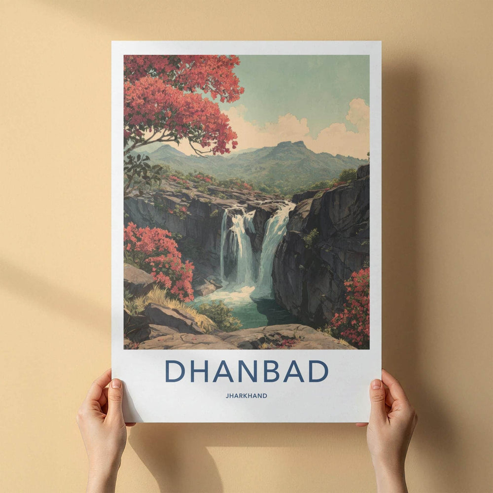 Dhanbad Poster - India Travel Art - Jharkhand Waterfalls Bloom Wall Decor