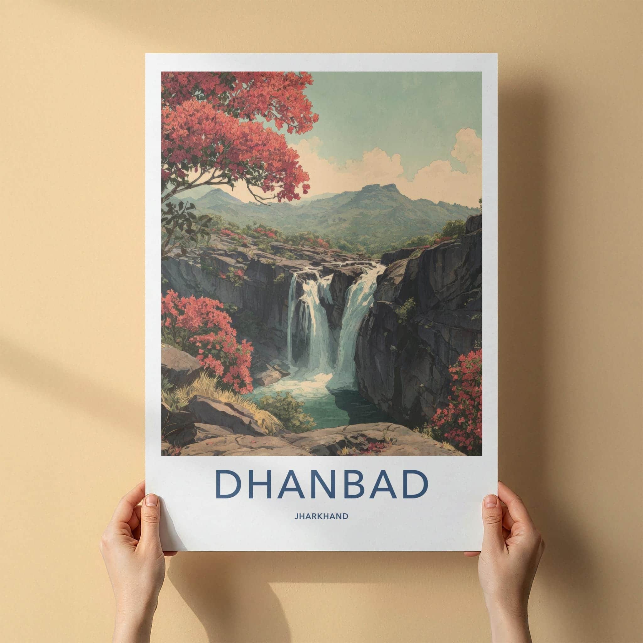 Dhanbad Poster - India Travel Art - Jharkhand Waterfalls Bloom Wall Decor