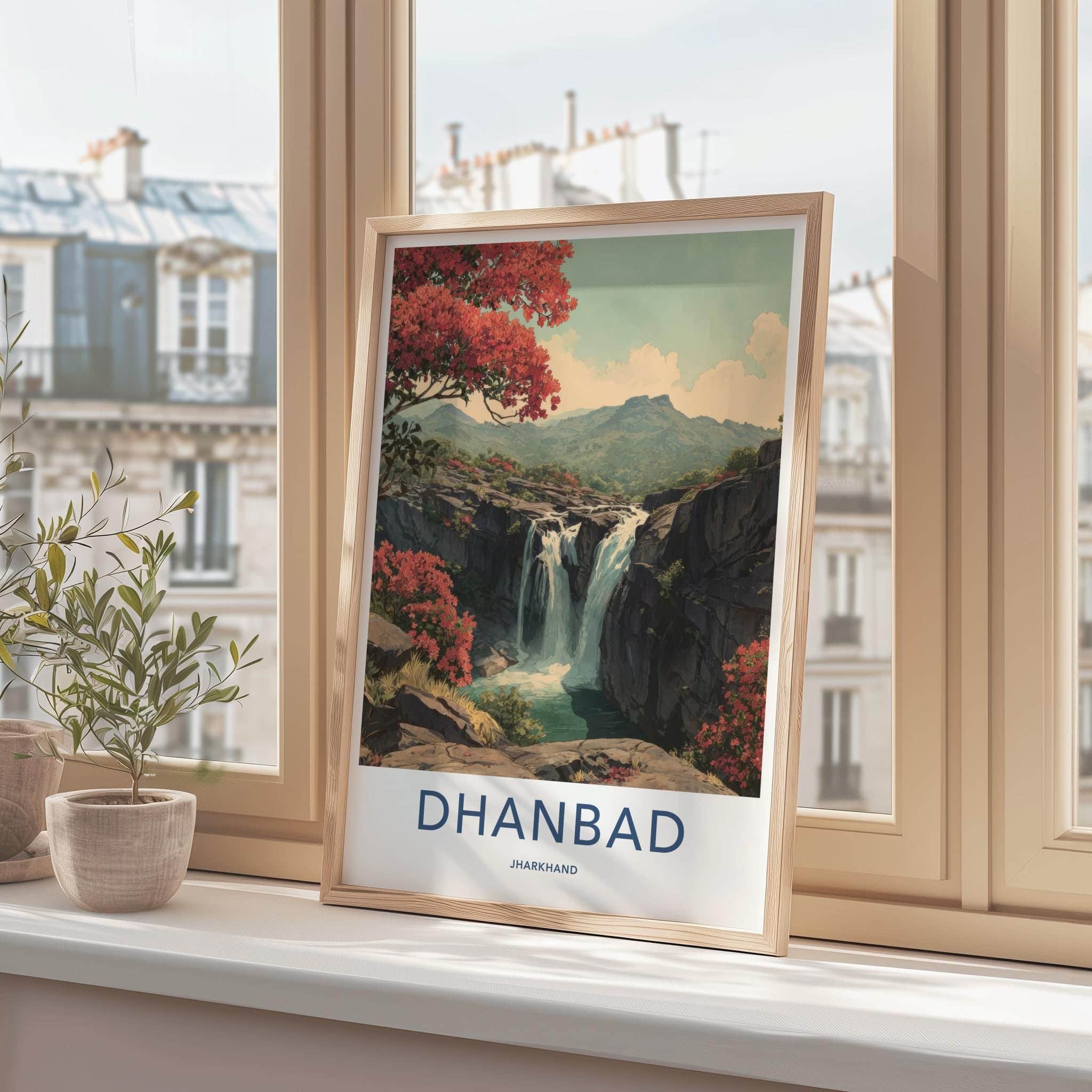 Dhanbad Poster - India Travel Art - Jharkhand Waterfalls Bloom Wall Decor