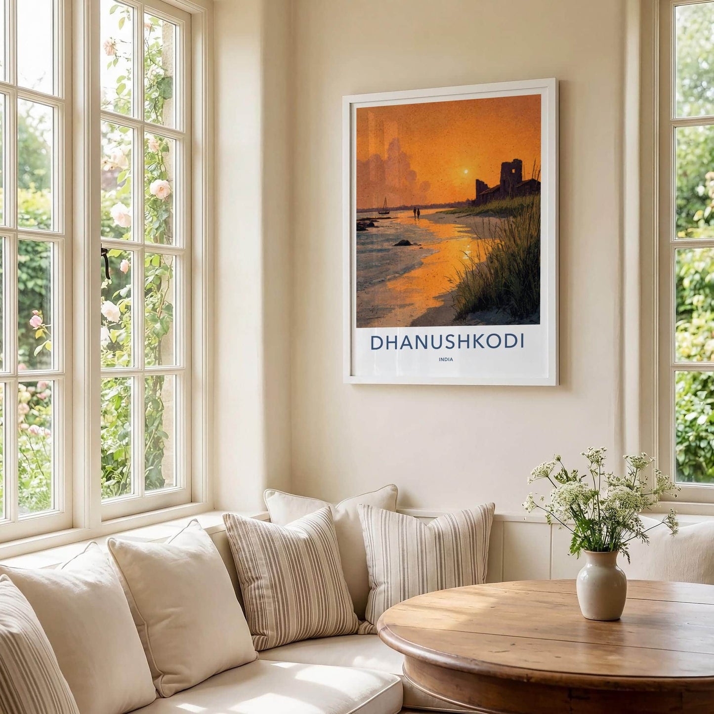 Dhanushkodi Poster - India Travel Art - Tamil Nadu Golden Beach Ruins Home Decor