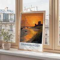 Dhanushkodi Poster - India Travel Art - Tamil Nadu Golden Beach Ruins Home Decor