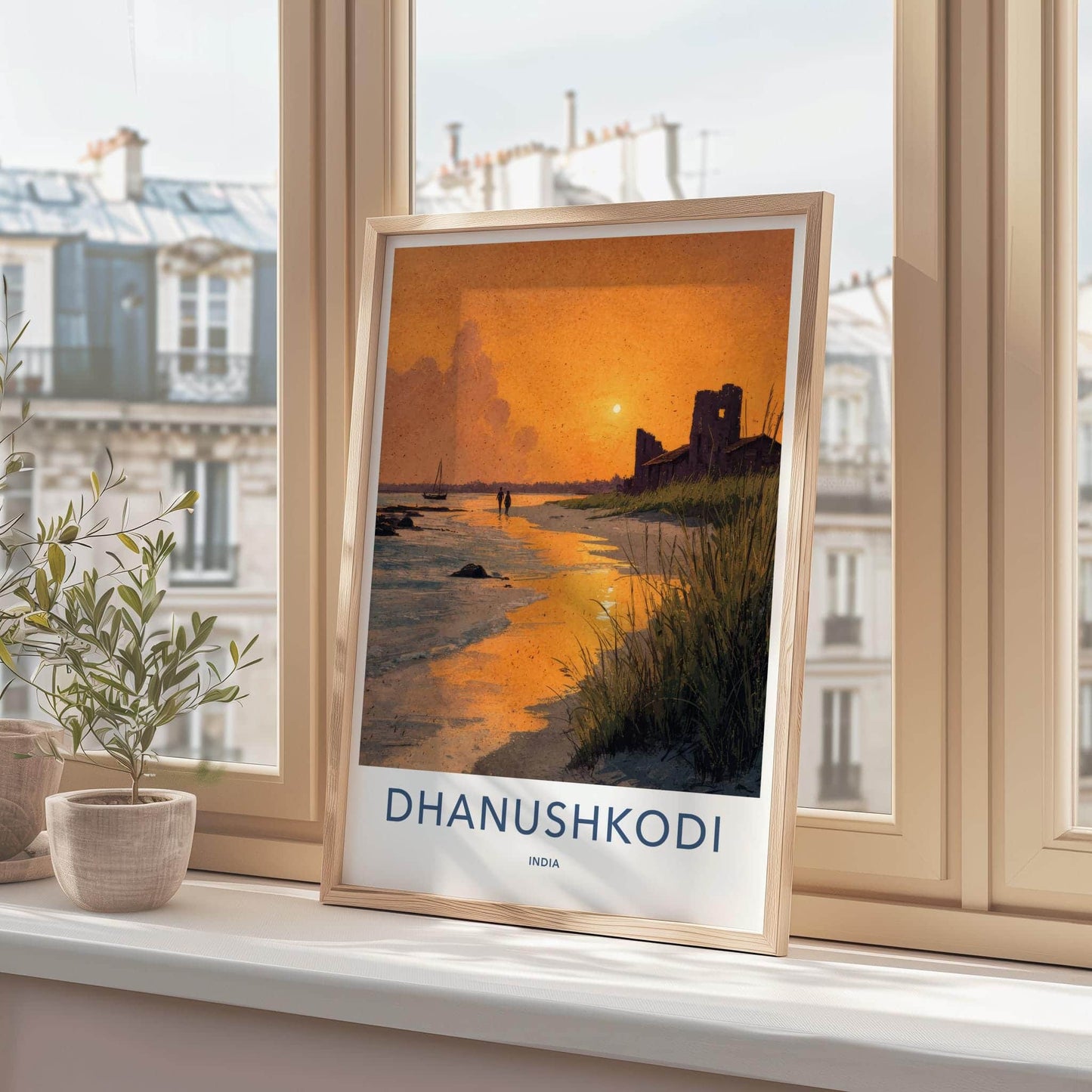 Dhanushkodi Poster - India Travel Art - Tamil Nadu Golden Beach Ruins Home Decor