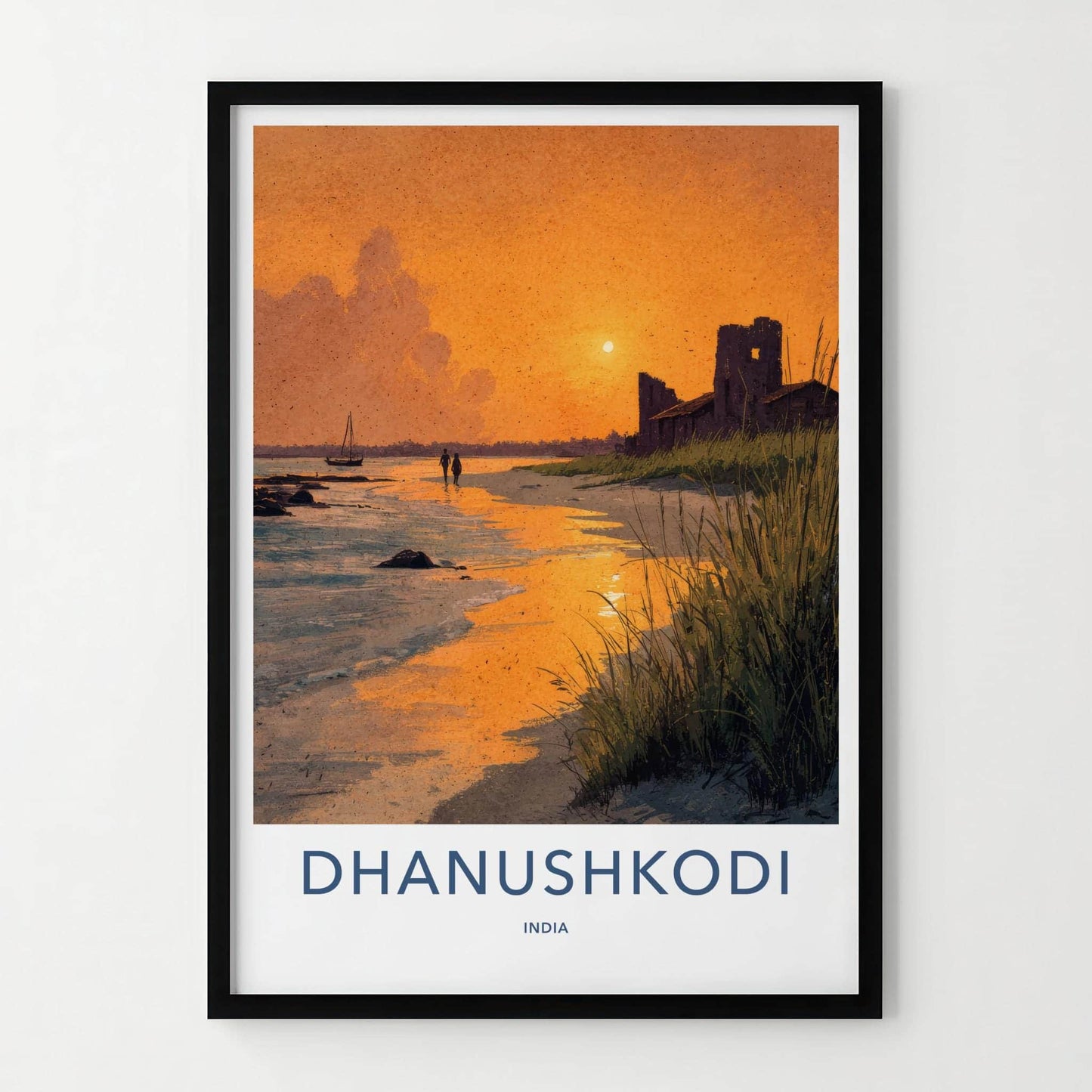 Dhanushkodi Poster - India Travel Art - Tamil Nadu Golden Beach Ruins Home Decor