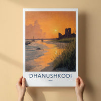Dhanushkodi Poster - India Travel Art - Tamil Nadu Golden Beach Ruins Home Decor
