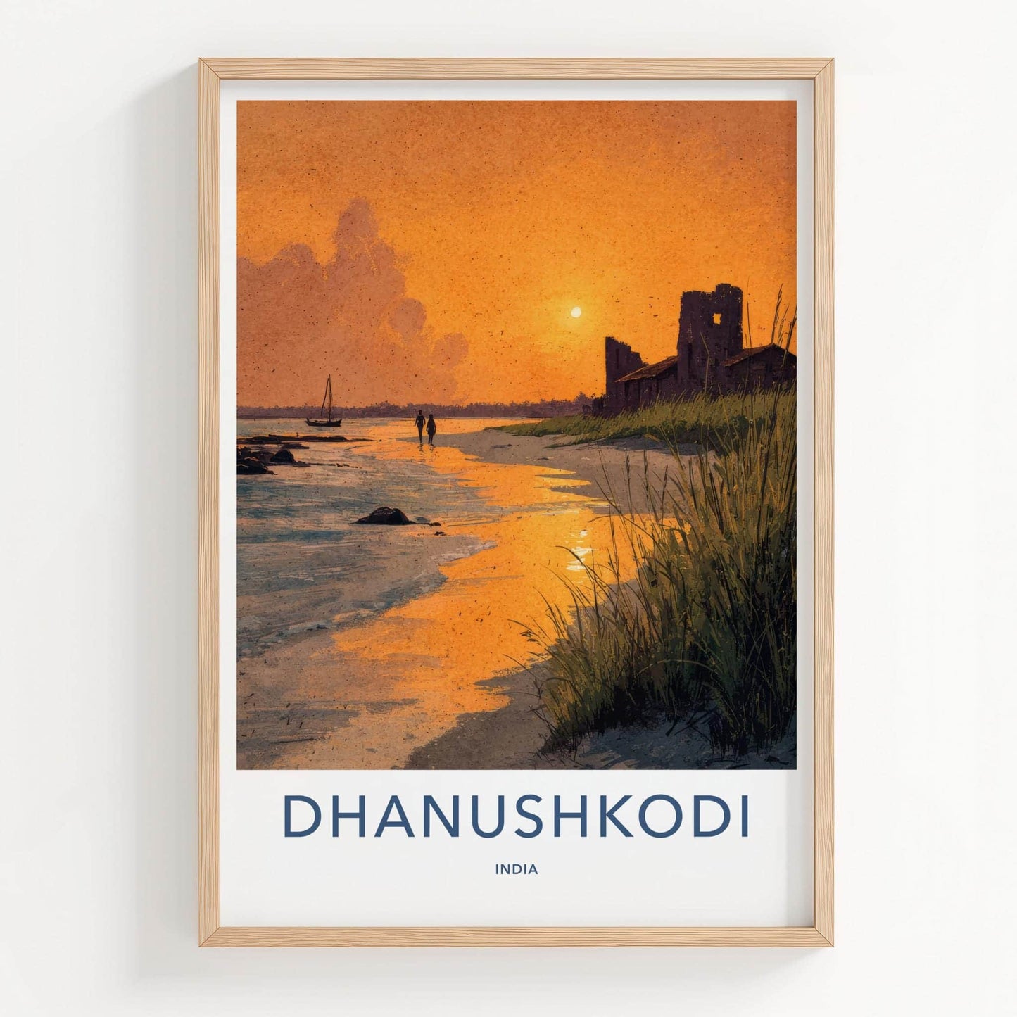 Dhanushkodi Poster - India Travel Art - Tamil Nadu Golden Beach Ruins Home Decor