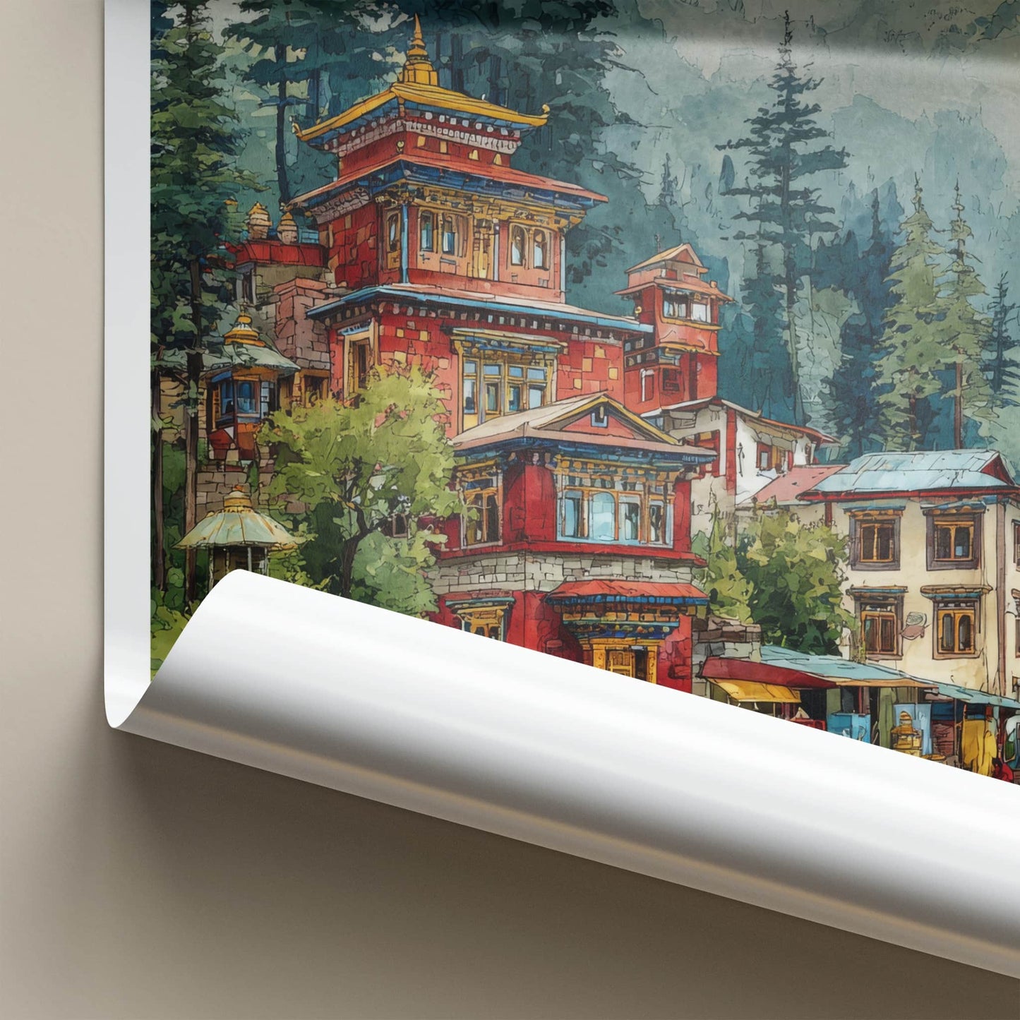 Dharamshala Poster - Himachal Pradesh Red Buildings Monk Home Decor