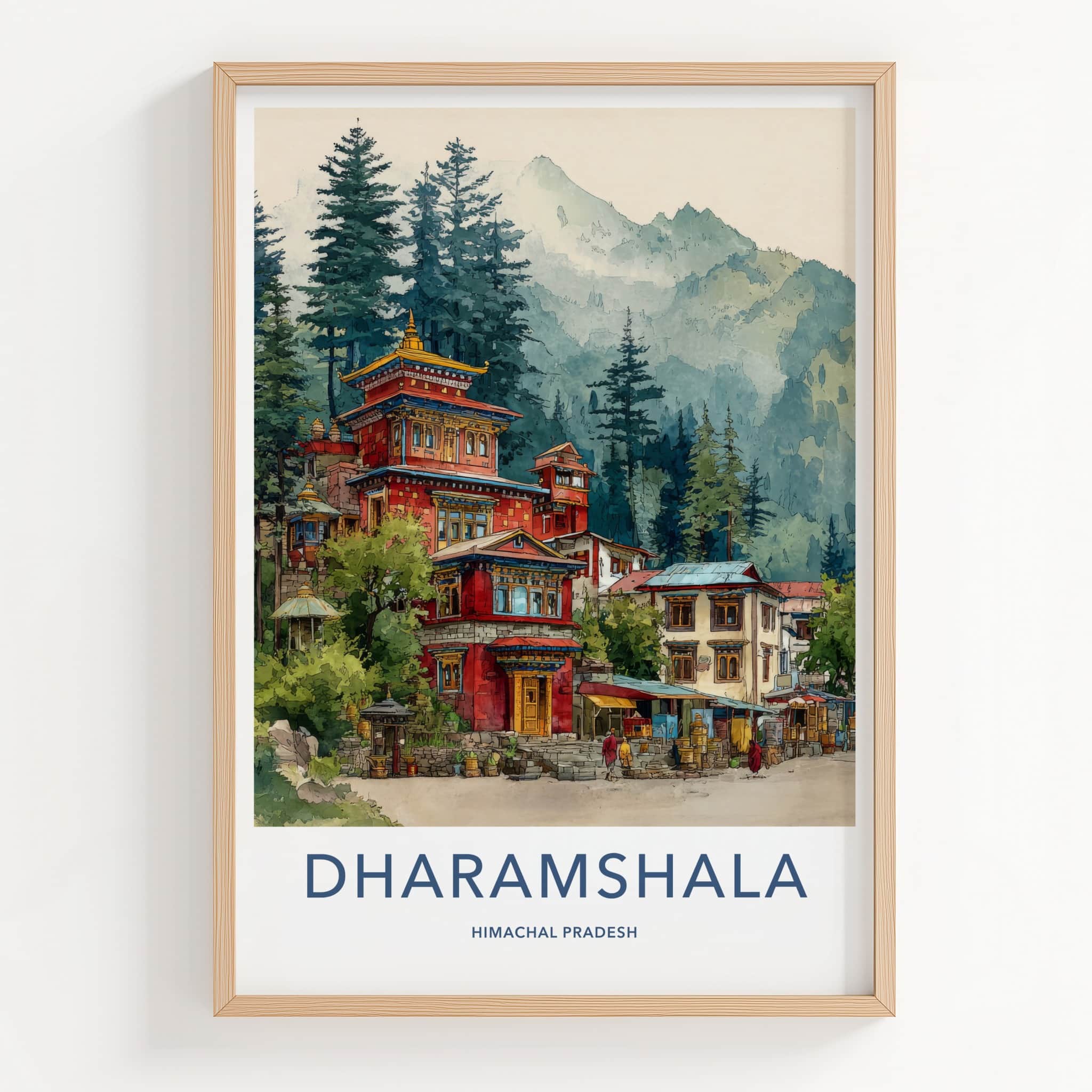 Dharamshala Poster - Himachal Pradesh Red Buildings Monk Home Decor