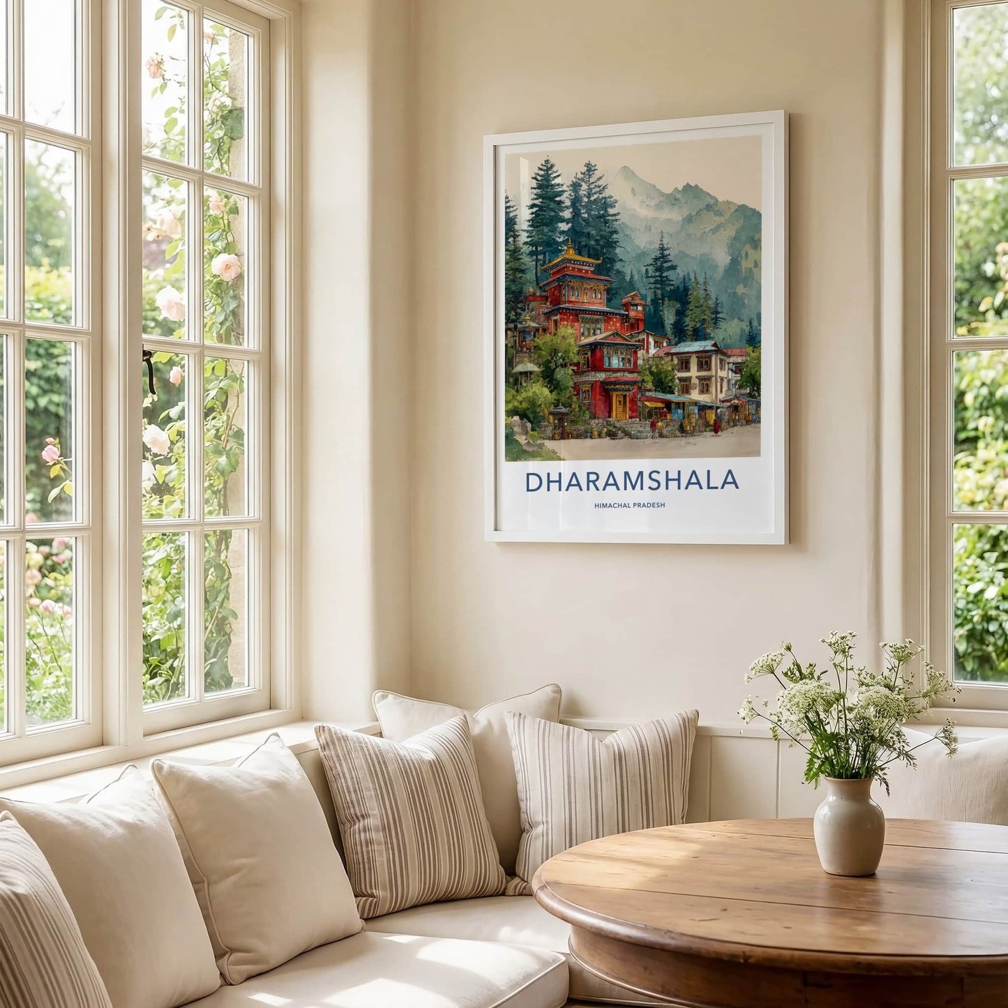 Dharamshala Poster - Himachal Pradesh Red Buildings Monk Home Decor