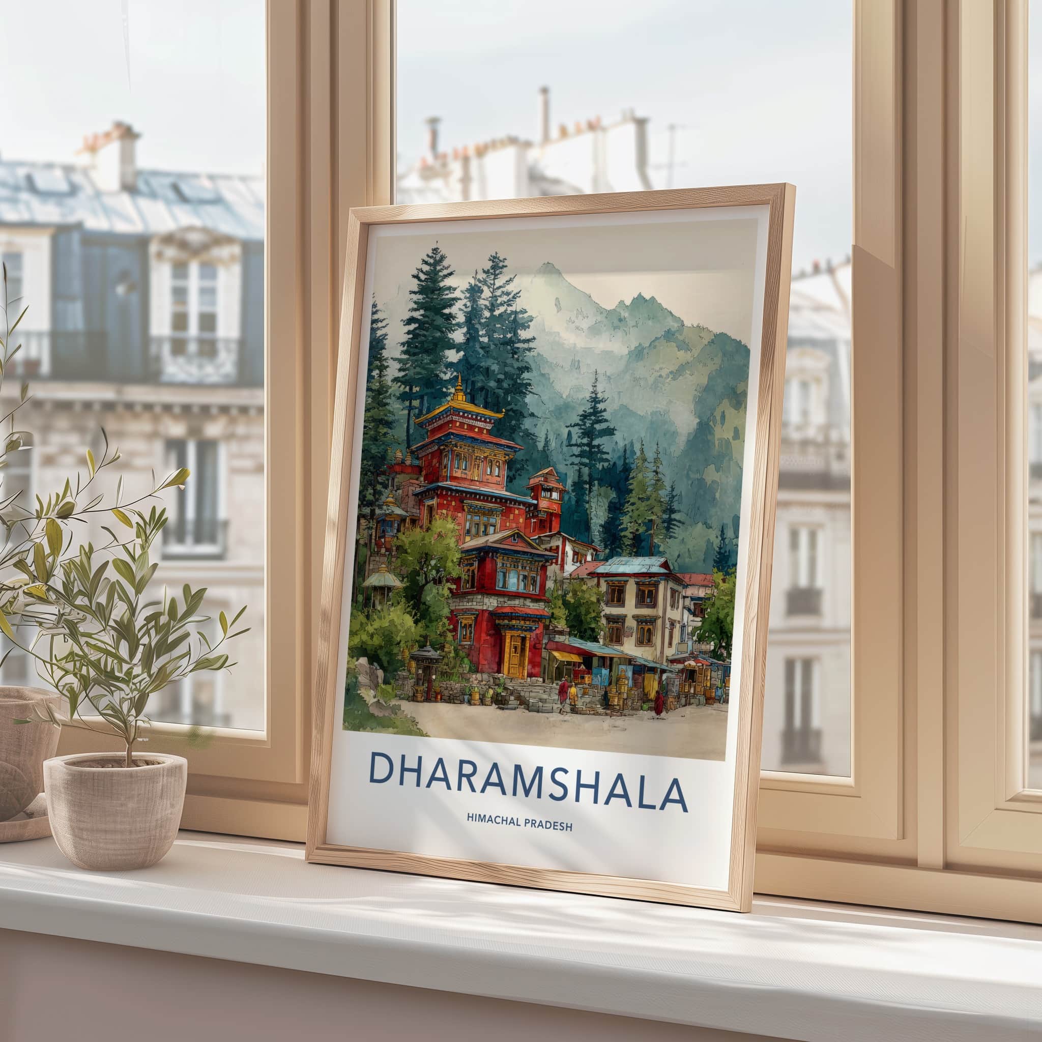 Dharamshala Poster - Himachal Pradesh Red Buildings Monk Home Decor