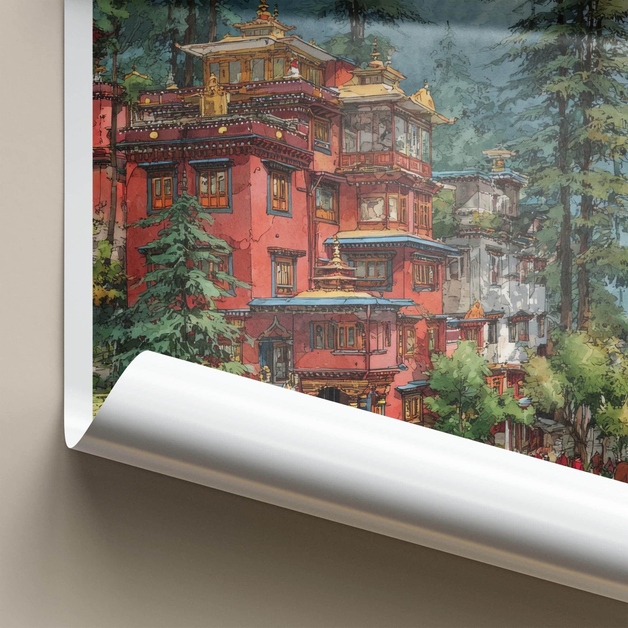 Dharamshala Poster - India Art Print - Himachal Pradesh Monastery Wall Decor