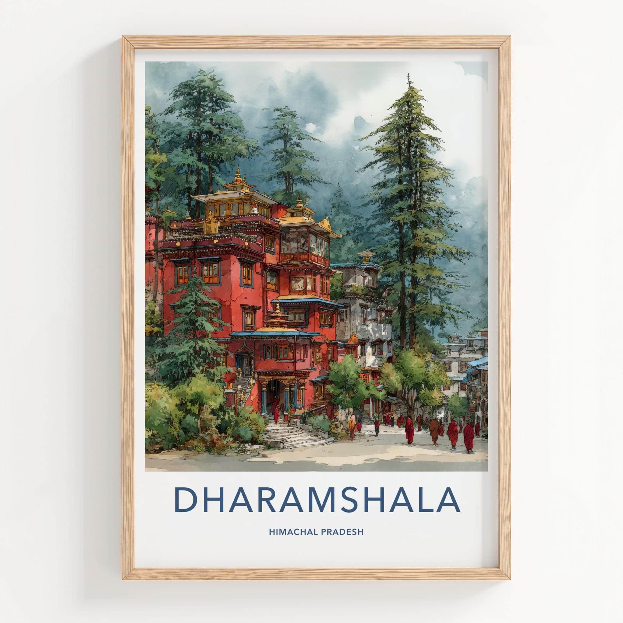 Dharamshala Poster - India Art Print - Himachal Pradesh Monastery Wall Decor