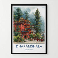 Dharamshala Poster - India Art Print - Himachal Pradesh Monastery Wall Decor