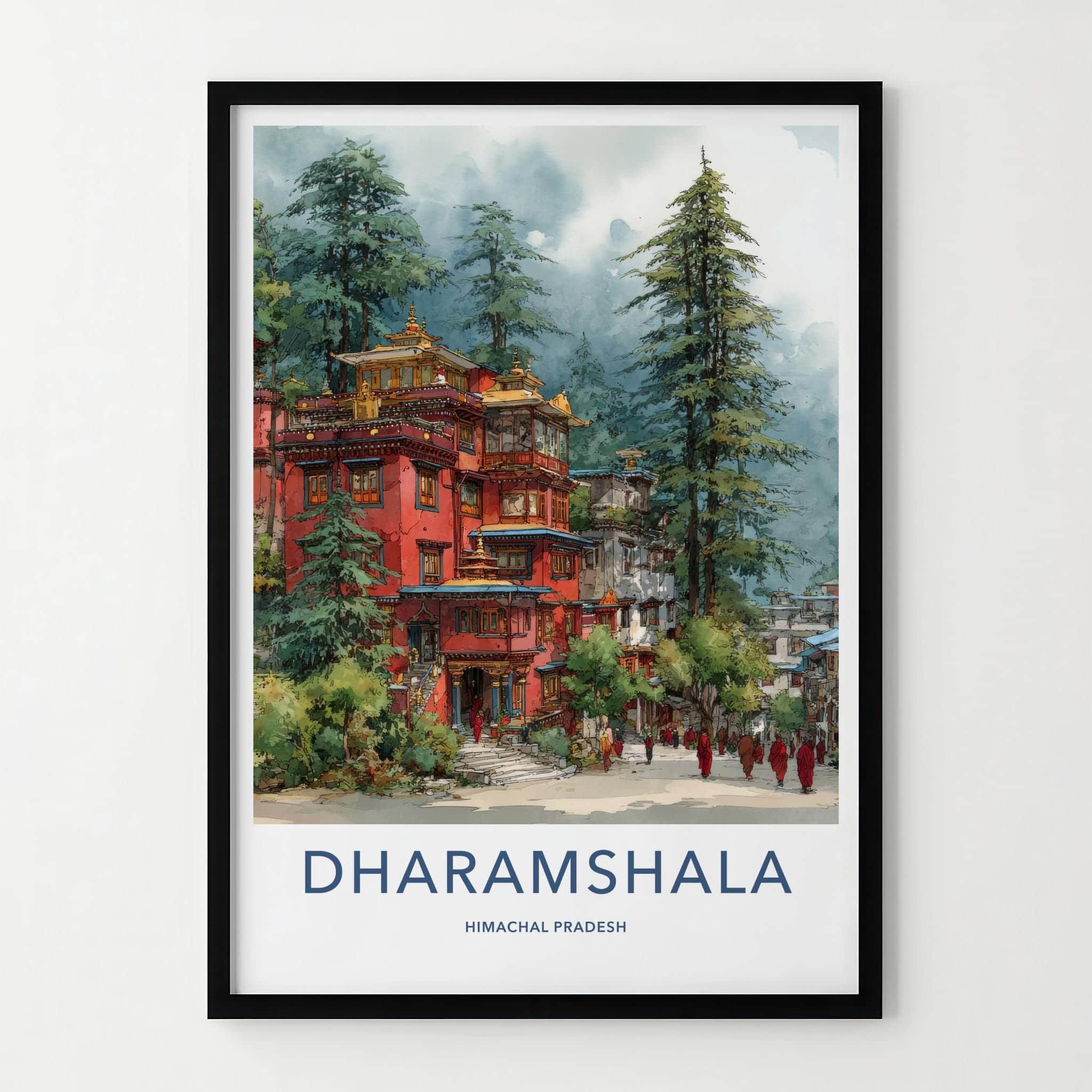 Dharamshala Poster - India Art Print - Himachal Pradesh Monastery Wall Decor