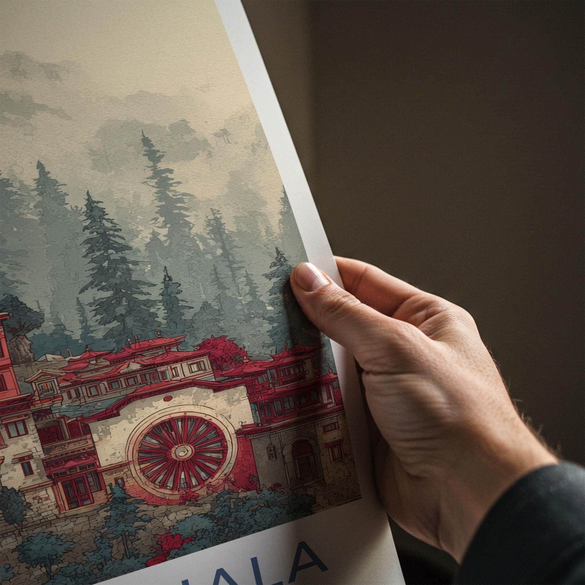 Dharamshala Poster - India Wall Art - Himachal Pradesh Misty Mountain Temple Gift