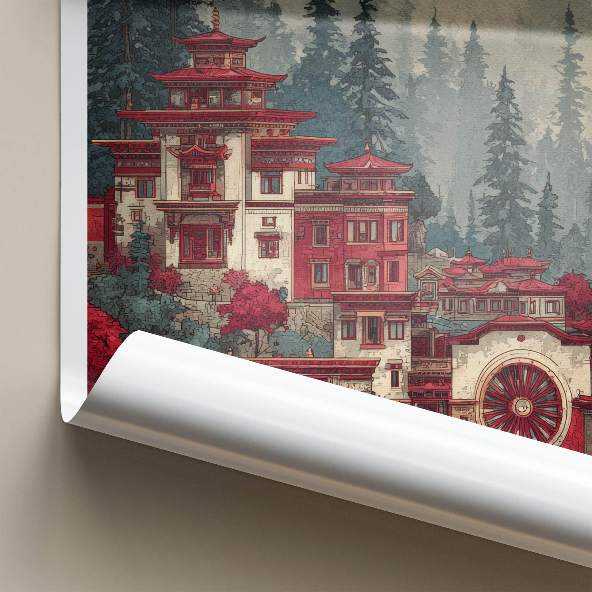 Dharamshala Poster - India Wall Art - Himachal Pradesh Misty Mountain Temple Gift