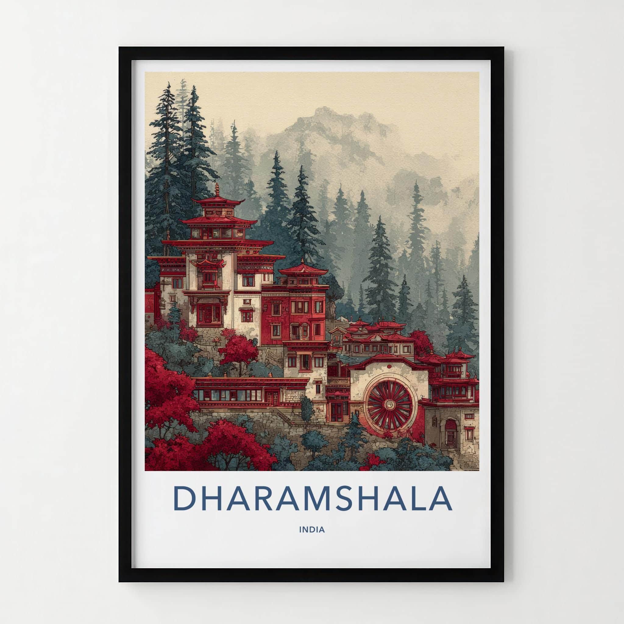 Dharamshala Poster - India Wall Art - Himachal Pradesh Misty Mountain Temple Gift