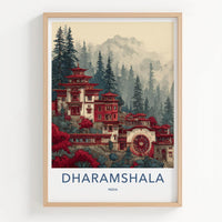 Dharamshala Poster - India Wall Art - Himachal Pradesh Misty Mountain Temple Gift