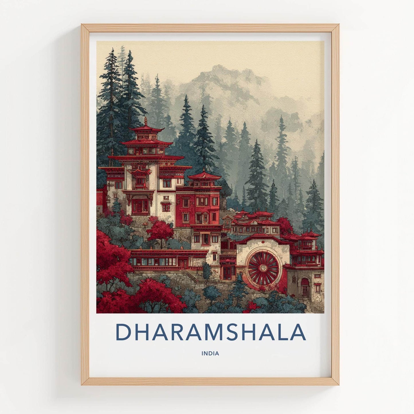 Dharamshala Poster - India Wall Art - Himachal Pradesh Misty Mountain Temple Gift
