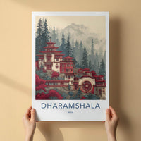 Dharamshala Poster - India Wall Art - Himachal Pradesh Misty Mountain Temple Gift