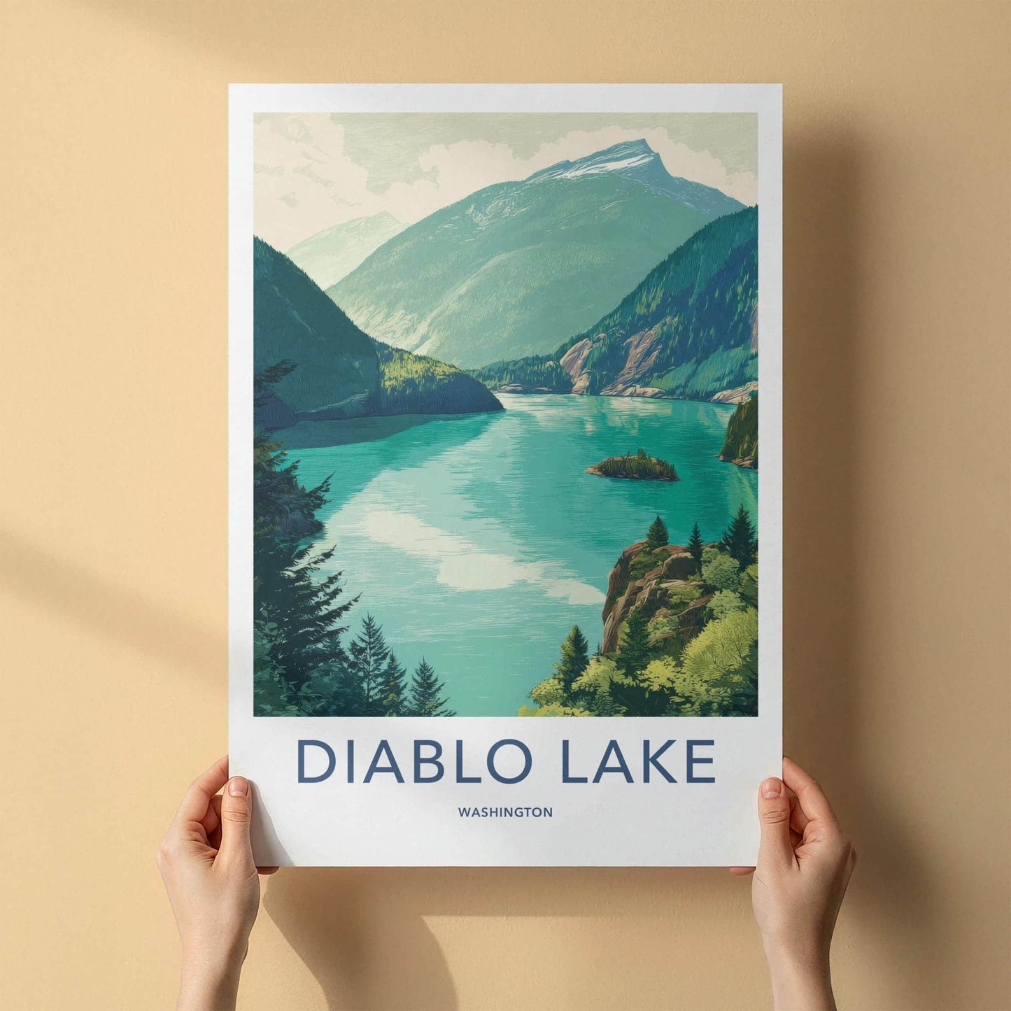 Diablo Lake Poster - Washington Travel Art - Emerald Waters Peaks Wall Decor