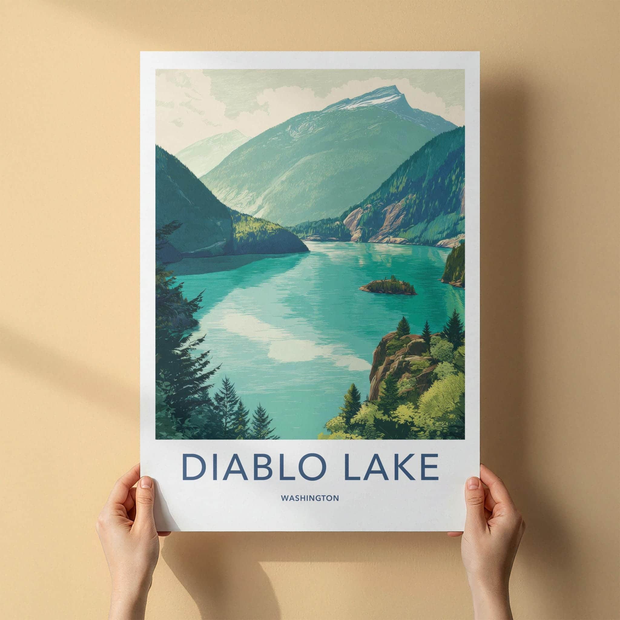 Diablo Lake Poster - Washington Travel Art - Emerald Waters Peaks Wall Decor