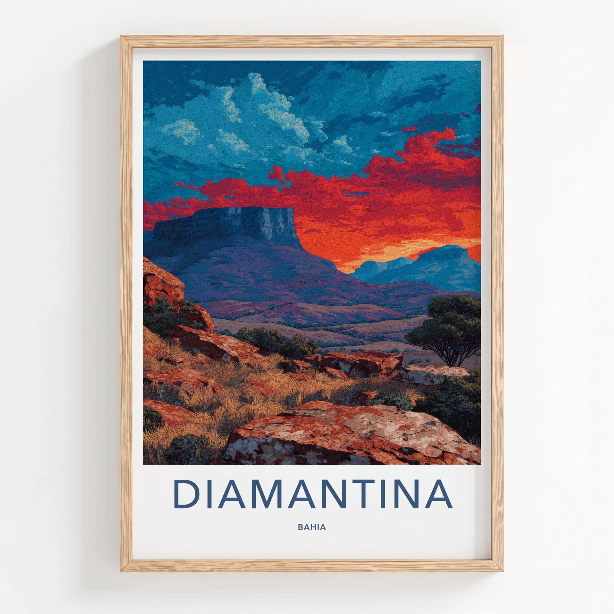 Diamantina Poster - Brazil Travel Art - Textured Plateau Landscape Wall Decor