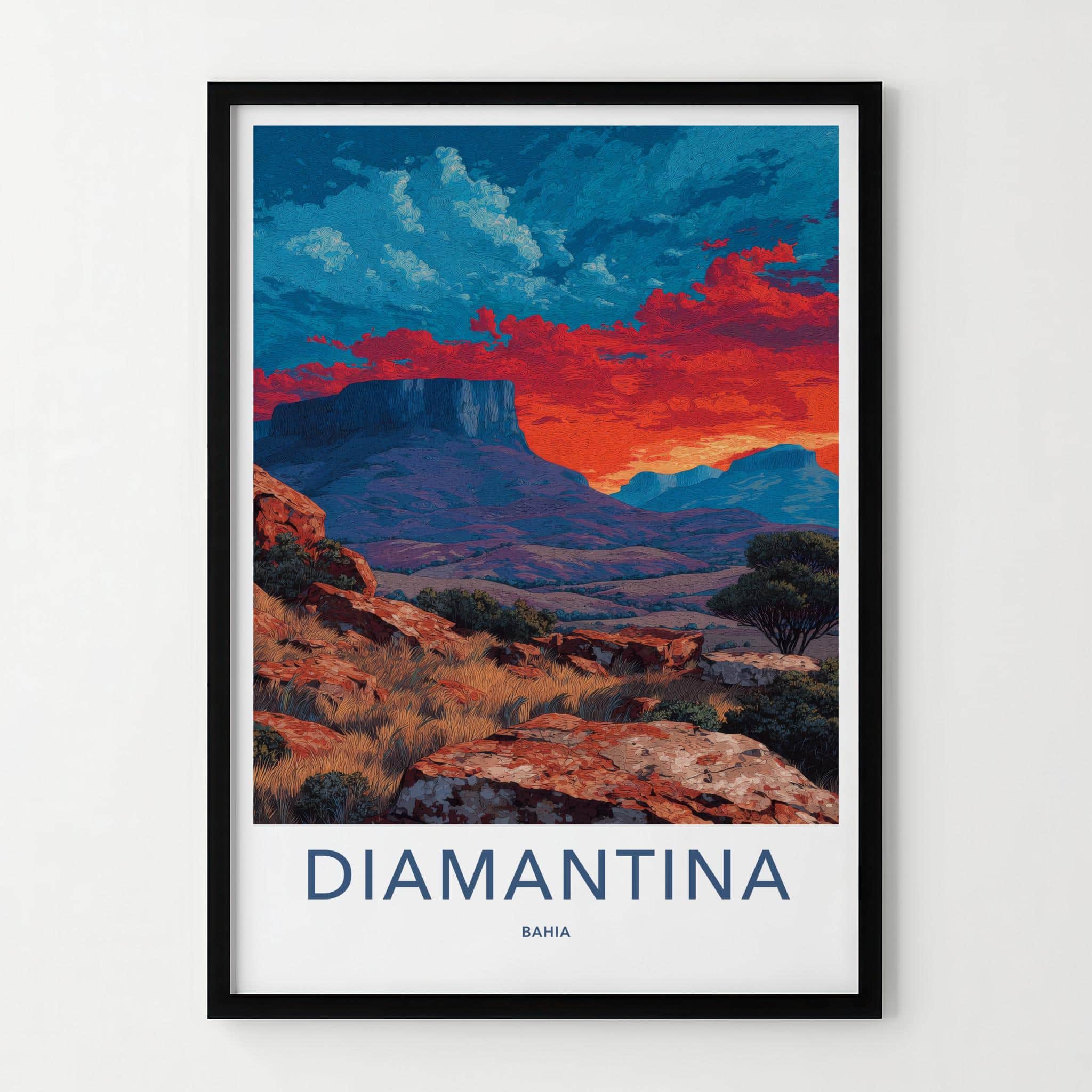 Diamantina Poster - Brazil Travel Art - Textured Plateau Landscape Wall Decor
