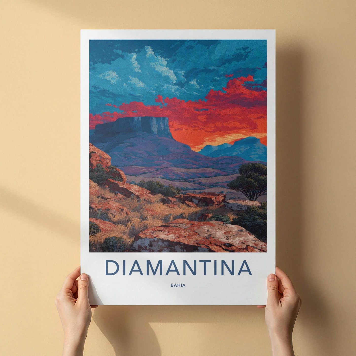 Diamantina Poster - Brazil Travel Art - Textured Plateau Landscape Wall Decor