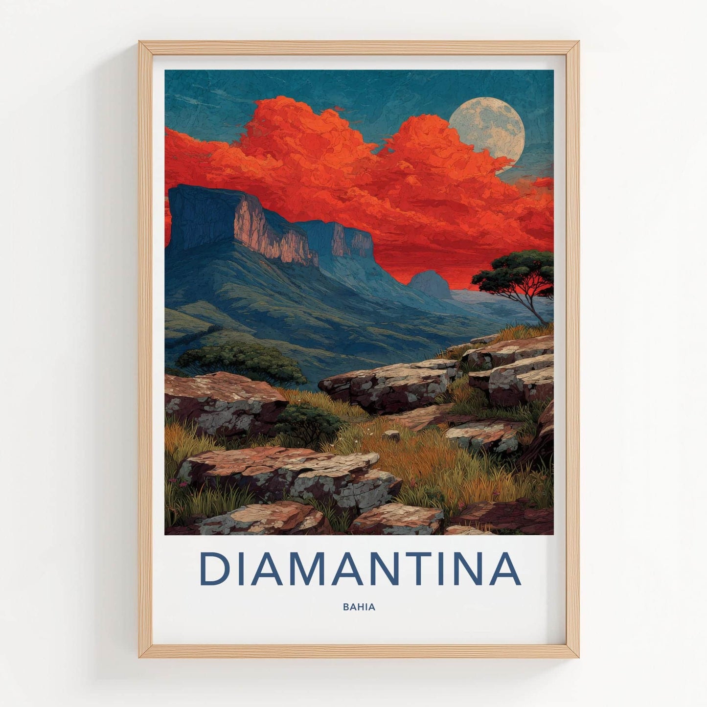Diamantina Poster - Brazil Travel Print - Red Sky Moon Home Decor