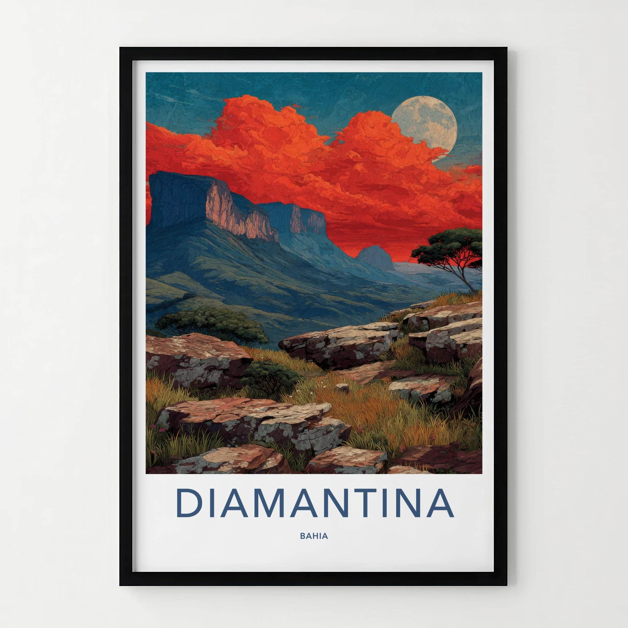 Diamantina Poster - Brazil Travel Print - Red Sky Moon Home Decor