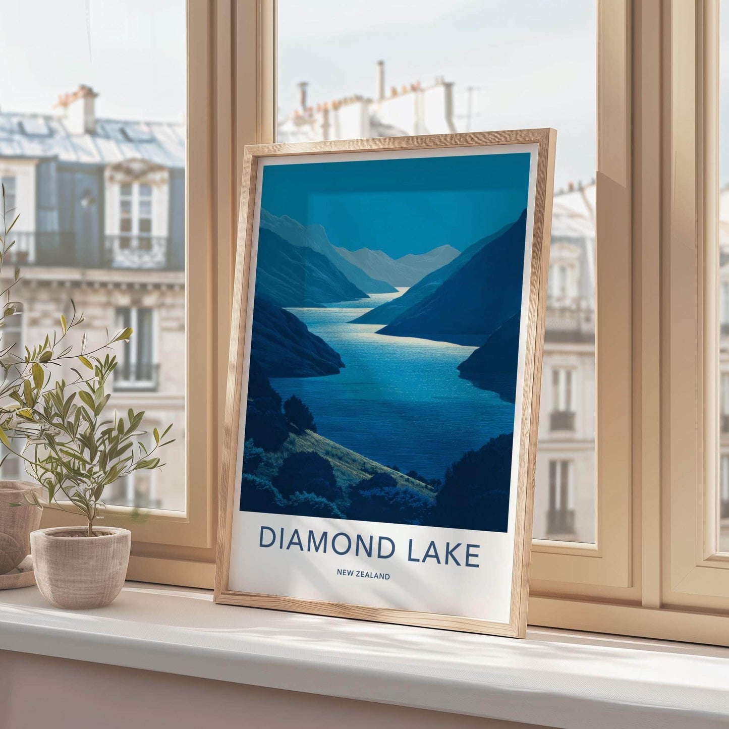 Diamond Lake Poster - New Zealand Scenic Art - Moonlit Alpine Water Wall Decor