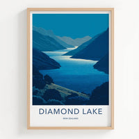 Diamond Lake Poster - New Zealand Scenic Art - Moonlit Alpine Water Wall Decor