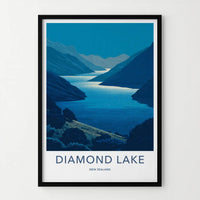 Diamond Lake Poster - New Zealand Scenic Art - Moonlit Alpine Water Wall Decor